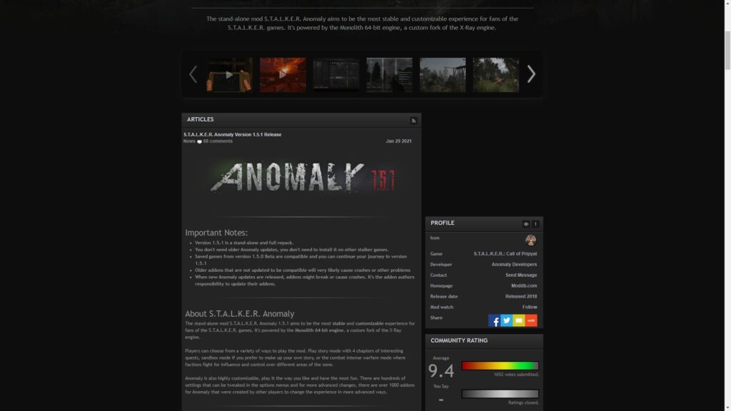 Moddb, Stalker Anomaly