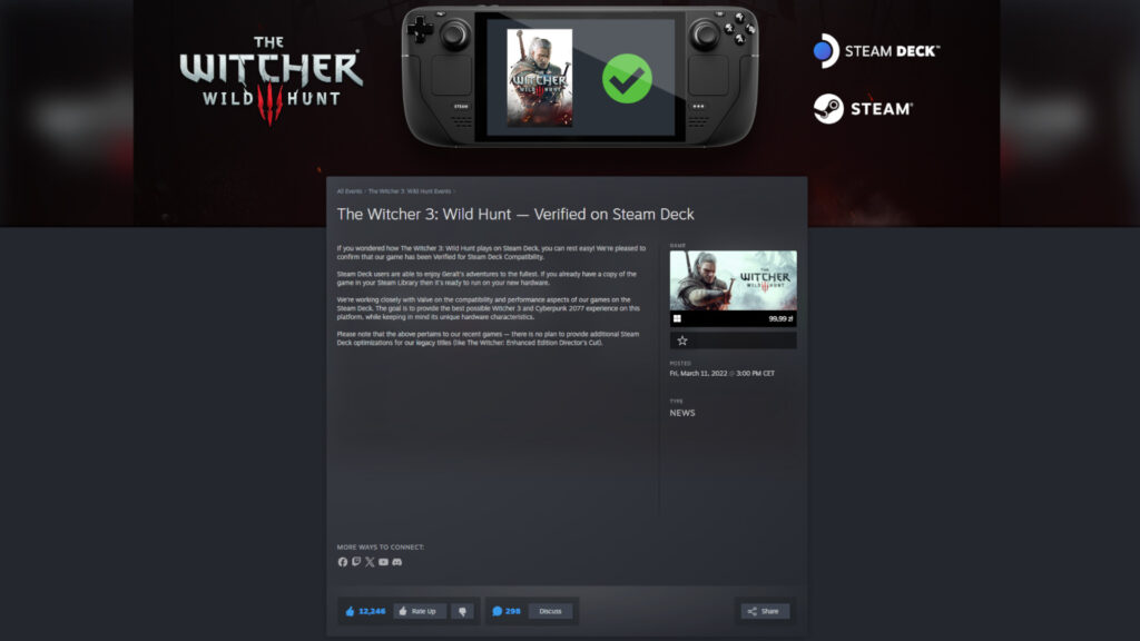 The Witcher 3 Steam Deck verified