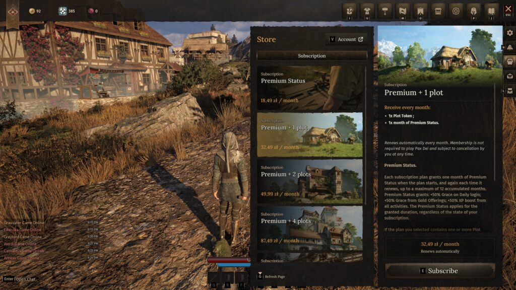 Pax Dei, subscription