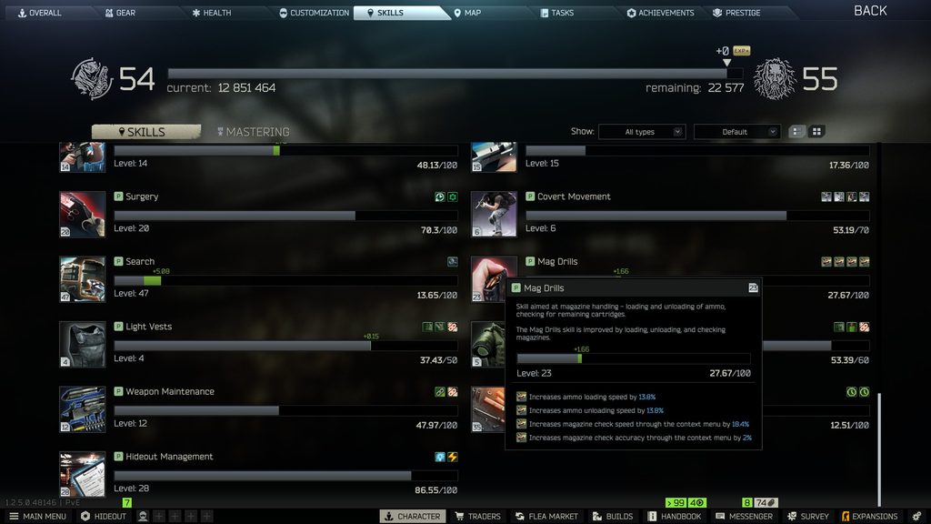 Escape From Tarkov, skills